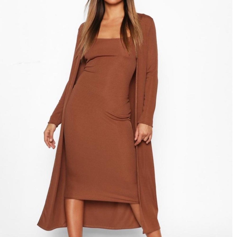 Ribbed Midi dress with duster set